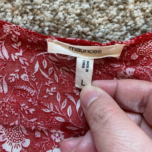 Maurice’s Red Floral Ruffled Kimono Size Large Lightweight Flowy - Picture 5 of 8